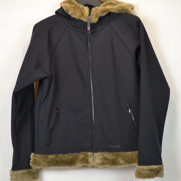 Marmot  Hood Fur Trim Black Zip up  Jacket - Picture 1 of 11